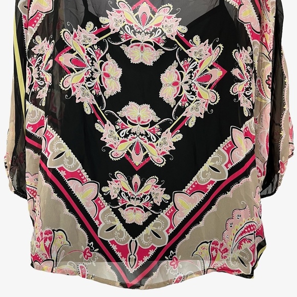 DANA BUCHMAN Oversized Top Black Pink Dolman Sleeve Lined Flowy Top Shirt sz M - Picture 14 of 16